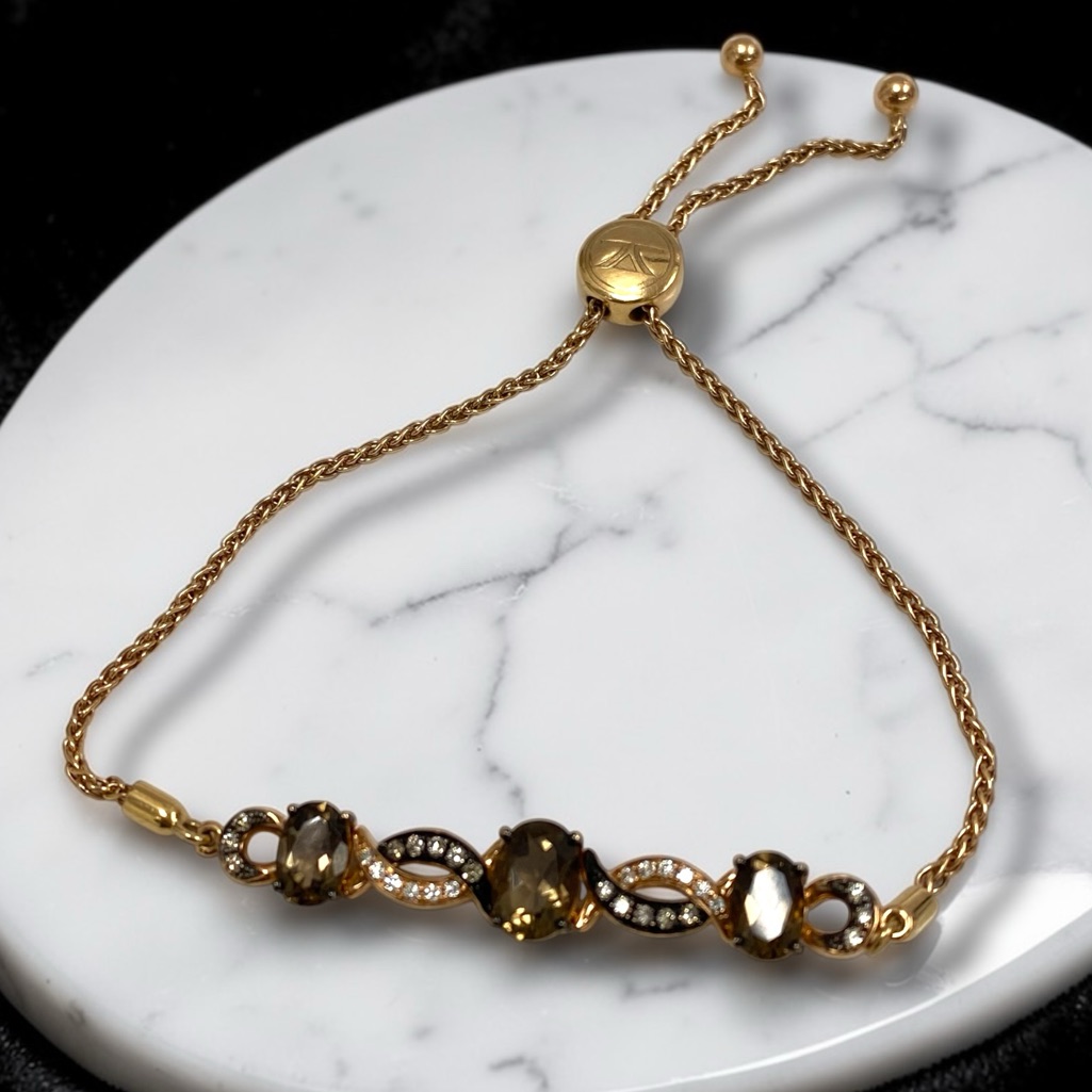 Beautiful Le Vian 14k Rose Gold Chocolate Quartz Diamond Bolo Bracelet Beauty 2650$
